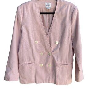 Bentley Vintage 80s Womens Pastel Pink Double-Breasted Preppy Blazer Jacket 6